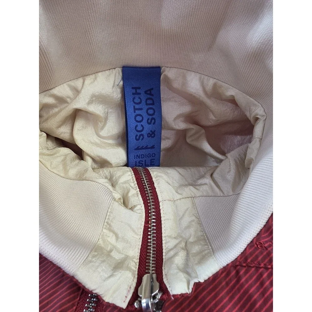 Scotch & Soda Men's Reversible High Neck Full Zip Jacket Overcoat Red Cream $200
